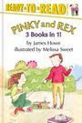 Text: "Pinky and Rex, 3 Books in 1! by James Howe, illustrated by Melissa Sweet." Zwei Kinder spielen auf einer Decke.