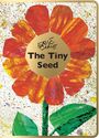"The Tiny Seed", bunte Illustration einer großen Blume mit roten Blütenblättern und einem grünen Stängel.