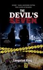 „EVERY 7 DAYS, ANOTHER VICTIM. THE CLOCK IS TICKING. THE DEVIL’S SEVEN.“ Zwei Silhouetten vor Skyline, Polizeiband und ein Ermittlungsboard.