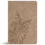 Ein Notizbuch mit einem geprägten floralen Design auf dem Einband, das Blumen und Blätter zeigt.
