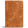 Ein braunes Notizbuch mit geprägtem Blumenmuster und Vögeln. Keine Schrift vorhanden.