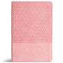 Text: "Holy Bible". Rosa Cover, obere Hälfte mit Rautenmuster, untere Hälfte schlicht.