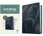 Text: Holy Bible, new living translation, Giant Print, Personal Size. Rechts ist ein schwarzes Buch mit Blattmotiven.