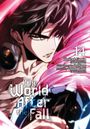 Titel: "The World After the Fall". Kapitel 14. Illustration eines entschlossenen Charakters mit dunklem Haar und rötlichem Wirbel.