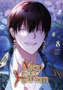 „Men of the Harem 8“. Eine Illustration eines lächelnden Mannes, umgeben von Blumen, dunkle Haare und Ohrringe.
