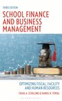 Dritte Ausgabe: School Finance and Business Management. Münzstapel neben einem Buch mit Doktorhut.
