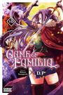 "Game of Familia" steht in großen Buchstaben. Zwei kämpfende Charaktere mit Schwertern. Energisches, farbiges Design.