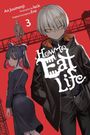 "How to Eat Life" in fantasievoller Schrift, zwei Anime-Charaktere, roter Hintergrund, ein Mädchen und ein Junge.