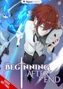 „The Beginning After The End“, „COVER NOT FINAL“, tapas original. Illustration eines rothaarigen Charakters mit Magie.