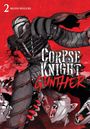 "Corpse Knight Gunther" steht groß auf rotem Hintergrund. Ein gepanzerter Ritter kämpft gegen zombieartige Kreaturen.