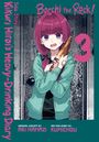 "Side Story: Kikuri Hiroi's Heavy-Drinking Diary" in pink. Illustrationsstil: Anime. Mädchen mit lila Haaren und Flasche.