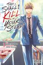 "Then Shall I Kill in Your Stead?" Junge in Schuluniform, blutiger Tisch, Manga-Stil, helle Farben, ernster Ausdruck.