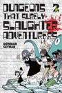„Dungeons That Surely Slaughter Adventurers“. Illustration von Figuren, die über zerbrochene Fliesen rennen.