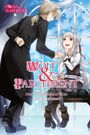 "Wolf & Parchment Vol. 12" in verspielter Schrift. Szene: Junge Frau mit Wolfsohren hält die Hand eines Mannes vor einem Fenster.