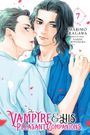 „The Vampire & His Pleasant Companions“, Band 7, Marimo Ragawa. Zwei Männer in enger Umarmung, rosa Blütenblätter.
