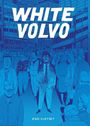Text: "WHITE VOLVO, ERIK SVETOFT." Illustration: Menschenmenge in Blau, eine Person im Mittelpunkt trägt Anzug.