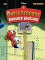 "Uncle $crooge: Bitquack Backlash" steht oben. Dagobert Duck springt in einen Safe, während seine Neffen zuschauen.