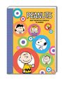 Auf dem Cover steht "Peanuts 2027 Monthly/Weekly Planner". Mehrere Charaktere in bunten Kreisen sind abgebildet.