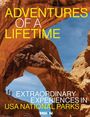 Texte: "ADVENTURES OF A LIFETIME", "EXTRAORDINARY EXPERIENCES IN USA NATIONAL PARKS", Logo "MOON". Zwei Menschen unter Steinbogen.