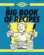 "The Big Book of Recipes" steht groß oben. Ein Cartoon-Mann hält Gabel und Löffel. Dosen und Zimtschnecken sind zu sehen.