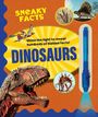 Texte: "Sneaky Facts," "Shine the light to reveal hundreds of hidden facts," "Dinosaurs." Dinosaurier und Taschenlampe abgebildet.