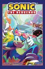 SONIC THE HEDGEHOG oben, SMOKE & MIRRORS unten. Illustration von Sonic mit gelbem Diamant und bunter Brille.