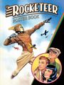 "The Rocketeer Poster Book". Illustration eines Mannes mit Raketenpack, fliegenden Flugzeugen und drei Gesichtern in einem Kreis.