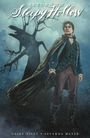 "Return to Sleepy Hollow" steht oben. Ein Mann in historischer Kleidung, mit Umhang, vor einem unheimlichen, kahlen Baum.
