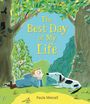 Text: "The Best Day of My Life" und "Paula Metcalf". Illustration: Ein Kind und ein Hund liegen glücklich unter Bäumen.