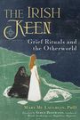 "The Irish Keen: Grief Rituals and the Otherworld" von Mary McLaughlin. Illustration von zwei im Profil stehenden Figuren.