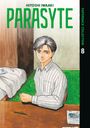 „Hitoshi Iwaaki PARASYTE“ oben in Grün. Rechts steht „PAPERBACK COLLECTION 8“. Mann in Hemd sitzt am Tisch.