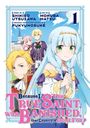 „Because I, the True Saint, was Banished, that Country is Done For!“ Vier bunte Figuren im Anime-Stil, Gebäude im Hintergrund.