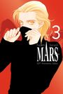 "Fuyumi Soryo's MARS 30th Anniversary Edition, 3." Illustration: Blonde Person mit schwarzem Kragen, roter Hintergrund.