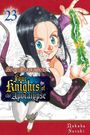 "23", "Seven Deadly Sins: Four Knights of the Apocalypse". Frau springt mit lila Kleidung und fröhlichem Gesichtsausdruck.