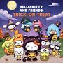 "HELLO KITTY AND FRIENDS TRICK-OR-TREAT." Viele bunte Figuren in Halloween-Kostümen unter einem Vollmond.