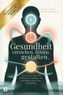 „Mit Reflexionsfragen, Selbsttests und Übungen“ auf einem goldenen Band oben links. Silhouette mit energetischen Linien.