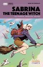 "SABRINA THE TEENAGE WITCH" steht oben. Ein Mädchen reitet auf einem Besen durch den Himmel, neben ihr fliegt eine schwarze Katze.