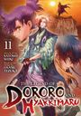 „Volume 11; The Legend of Dororo and Hyakkimaru; story & art by Satoshi Shiki.“ Drei Figuren vor dramatischem Hintergrund.