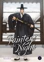 „Painter of the Night“ in eleganter Schrift, ein Mann in traditioneller koreanischer Kleidung, hält ein Schwert.