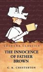"LusHena Classics: The Innocence of Father Brown, G. K. Chesterton." Illustration: Frau mit großem Hut liest Buch.