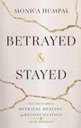 "MONICA HUMPAL - BETRAYED & STAYED: THE TRUTH ABOUT BETRAYAL, HEALING, and RECONCILIATION AFTER INFIDELITY." Cremefarbener Hintergrund mit goldenen Rissen.
