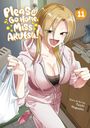 "Please Go Home, Miss Akutsu! Vol. 11" zeigt eine lächelnde Frau in rosa Sportkleidung, die eine Tüte trägt.