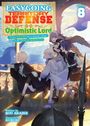 Texte: "EASYGOING TERRITORY DEFENSE by the Optimistic Lord", "Novel 8", "Production Magic..." Illustration: Vier fröhliche Figuren.