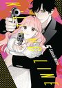 „KILLING LINE 5 Satoshi Motie“ in gelbem Text. Ein Mann und eine Frau mit Pistolen, Schwarz-Orange als Hauptfarben.