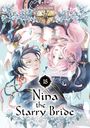 „Rikachi“, „18“, „Nina the Starry Bride“. Zwei Figuren mit buntem Haar, umgeben von Blumen und Sternen in heller Umgebung.
