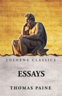 "LUSHENA CLASSICS. ESSAYS. THOMAS PAINE." Eine Statue eines nachdenklichen Mannes vor einem gelblichen Hintergrund.