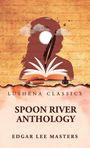 "LUSHENA CLASSICS, SPOON RIVER ANTHOLOGY, EDGAR LEE MASTERS" steht auf einem nostalgischen Hintergrund mit Feder, Buch und Wolken.