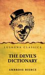 Oben steht "Lushena Classics", darunter "The Devil's Dictionary" von Ambrose Bierce. Eine Skizze zeigt ein Clownsgesicht.