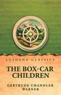 "Lushena Classics, The Box-Car Children, Gertrude Chandler Warner." Beige Hintergrund, Kompassmotiv vor Bergen.