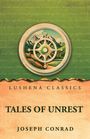 "LUSHENA CLASSICS. TALES OF UNREST. JOSEPH CONRAD." Oben ein Kompass vor einer Berglandschaft.